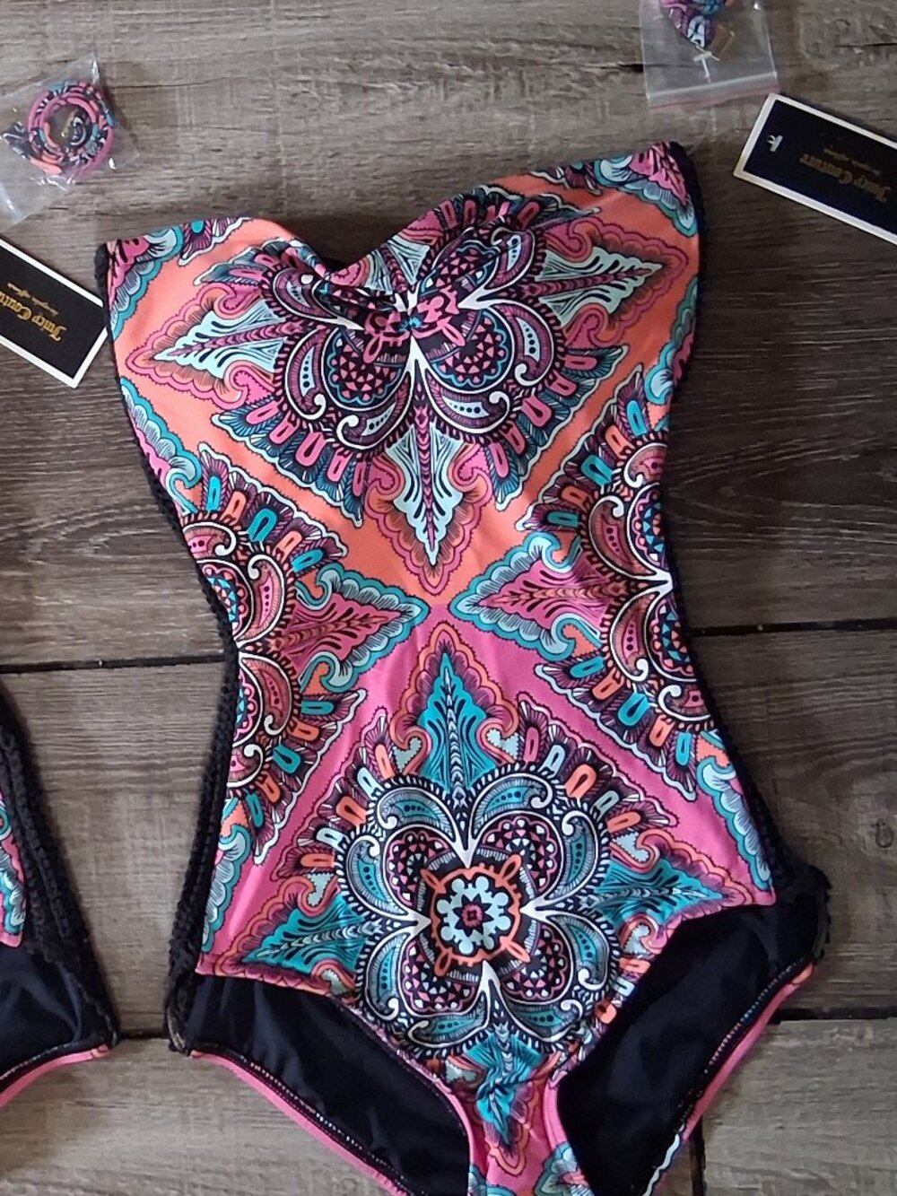JUICY COUTURE Free People  ONE PIECE SWIMSUIT Crochet Sides Strapless New SMALL